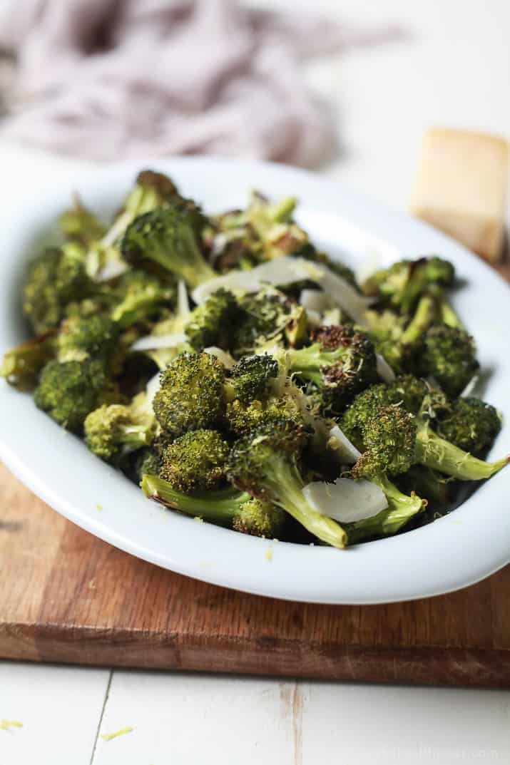 This Roasted Broccoli with Parmesan Lemon Butter Sauce is so EASY it takes 25 minutes and only 5 ingredients! The BEST broccoli you'll ever have! | joyfulhealthyeats.com