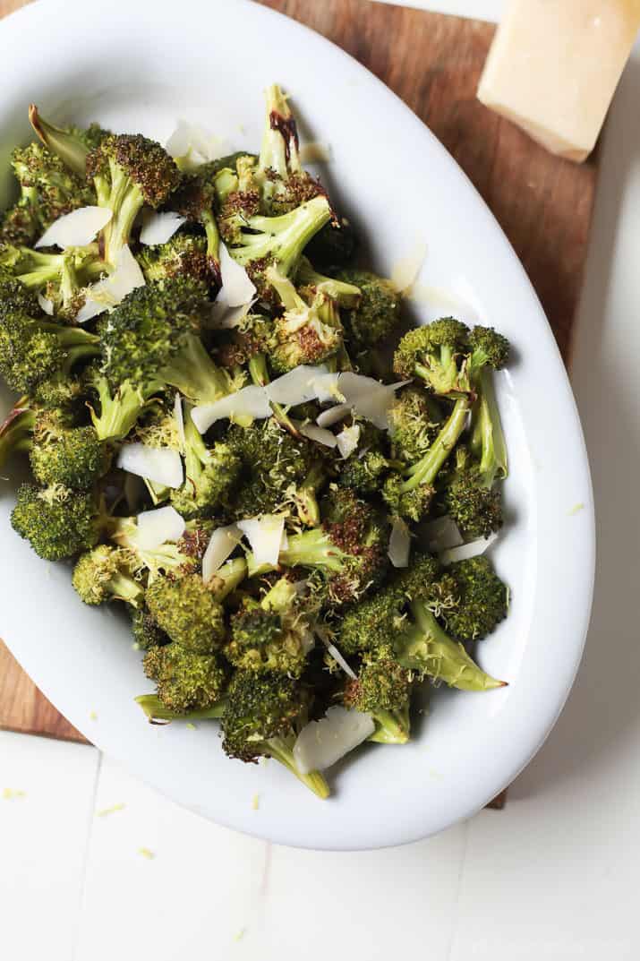 This Roasted Broccoli with Parmesan Lemon Butter Sauce is so EASY it takes 25 minutes and only 5 ingredients! The BEST broccoli you'll ever have! | joyfulhealthyeats.com