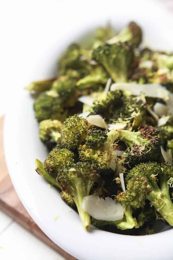 This Roasted Broccoli with Parmesan Lemon Butter Sauce is so EASY it takes 25 minutes and only 5 ingredients! The BEST broccoli you'll ever have! | joyfulhealthyeats.com