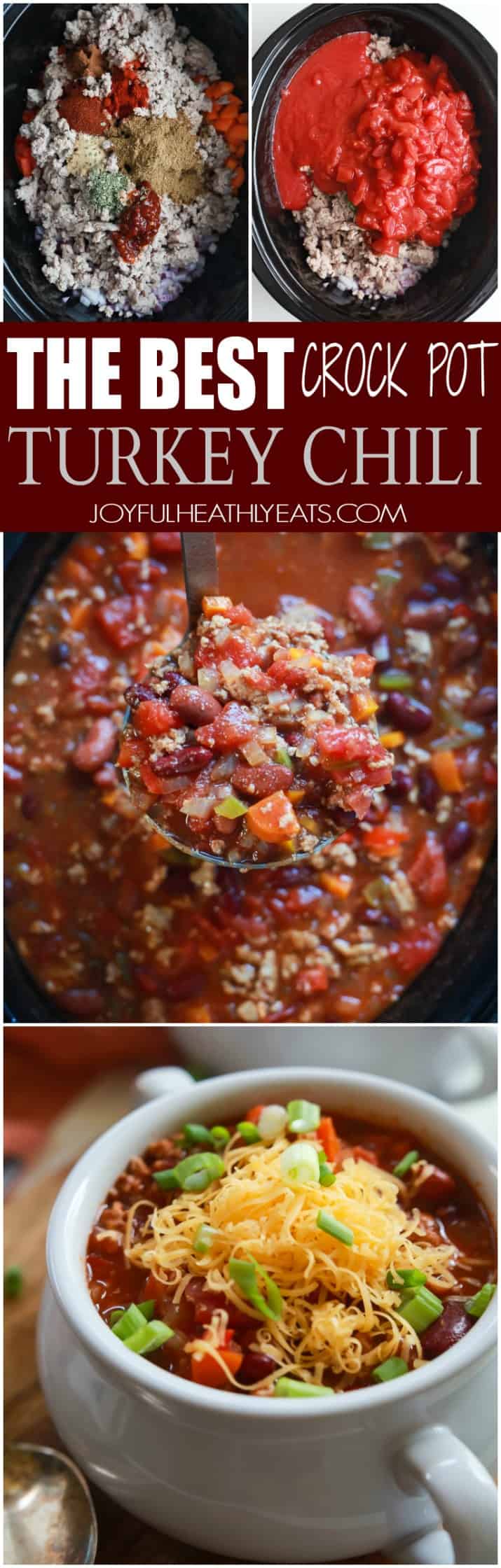 Pinterest image for crockpot turkey chili.