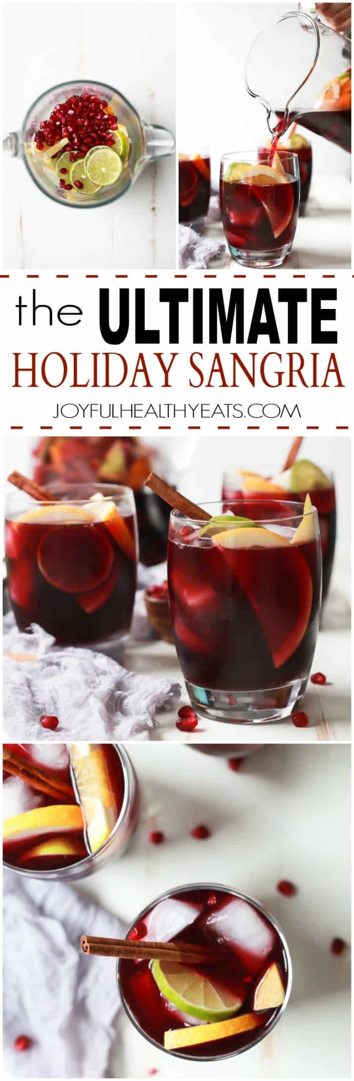 The Ultimate Holiday Sangria Recipe filled with citrus, pomegranate, crisp pear, and cinnamon for one irresistible sip! Find out my secret method to making the BEST sangria! | joyfulhealthyeats.com