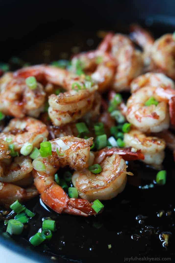 Honey Garlic Sauteed Shrimp topped with scallions