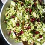Asparagus & Brussel Sprout Salad topped with Honey Dijon Dressing - a tasty, healthy, easy to make salad done in 30 minutes that's sure to be a favorite! Perfect for the holidays or a fresh start to the new year at only 162 calories! | joyfulhealthyeats.com #glutenfree #vegetarian