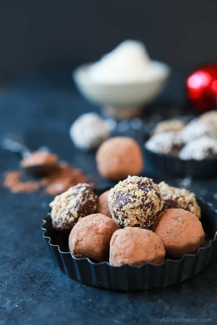 Several Chocolate Truffles in a mini tart pan