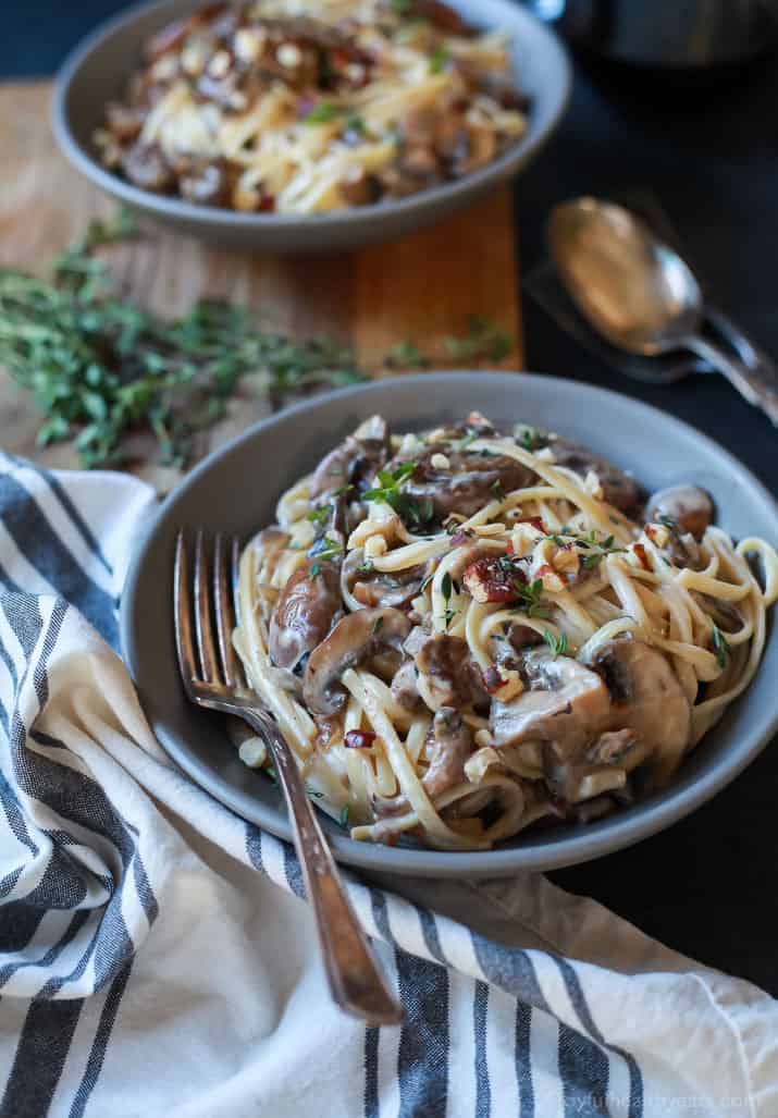 Drunken Wild Mushroom Pasta in a bowl