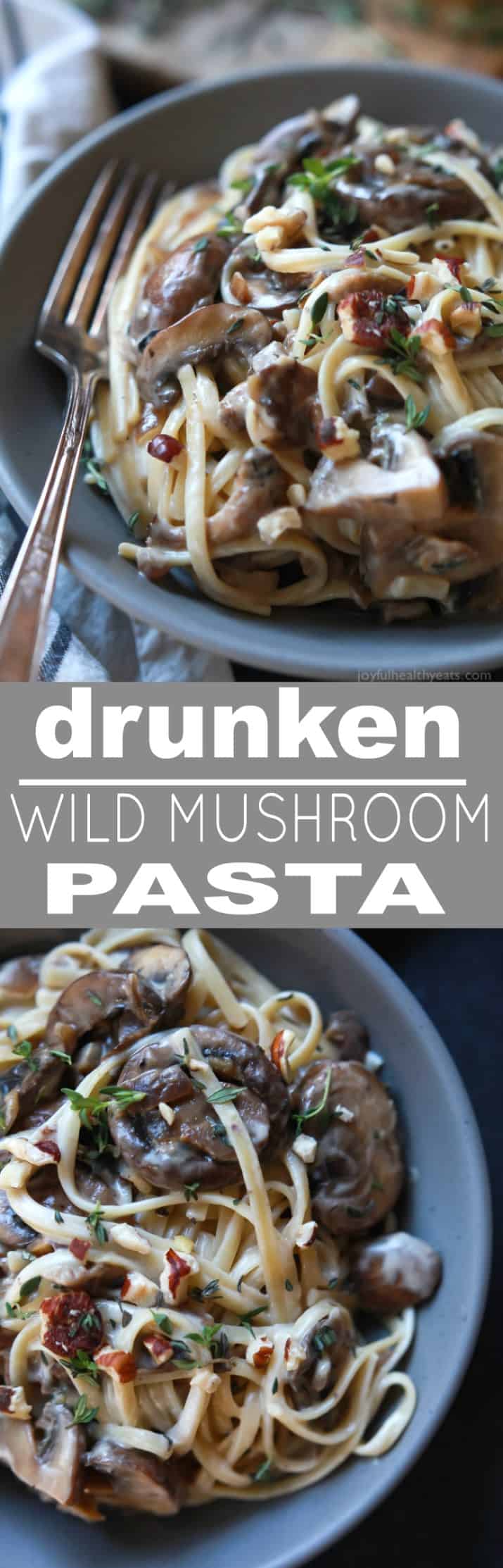 Recipe collage for Drunken Wild Mushroom Pasta