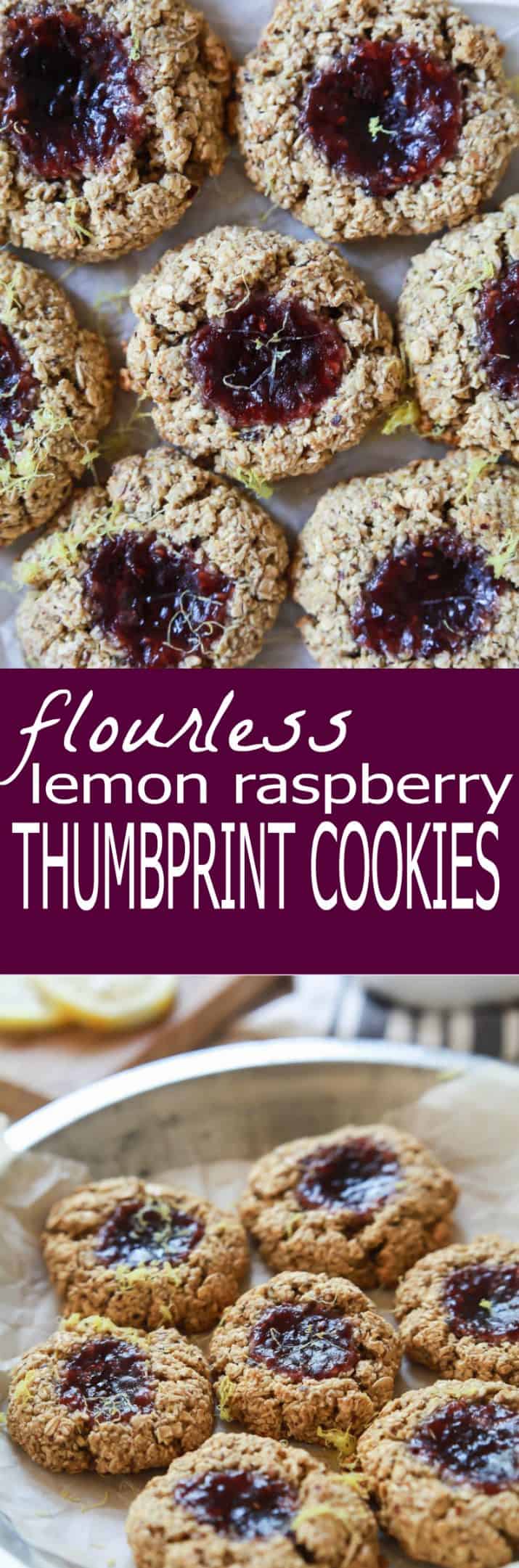 Recipe collage for Flourless Lemon Raspberry Thumbprint Cookies
