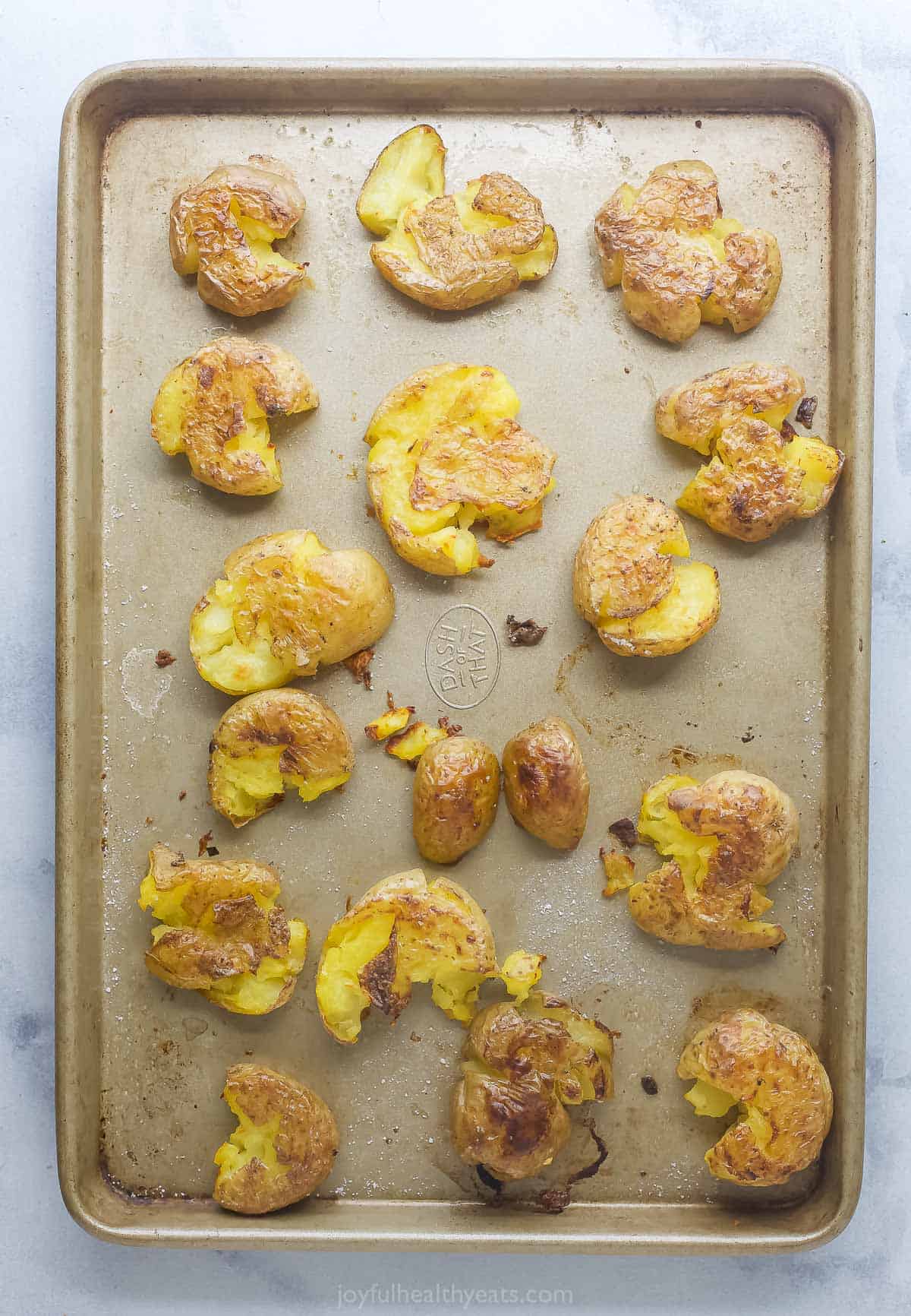 Golden, crispy potatoes after baking. 