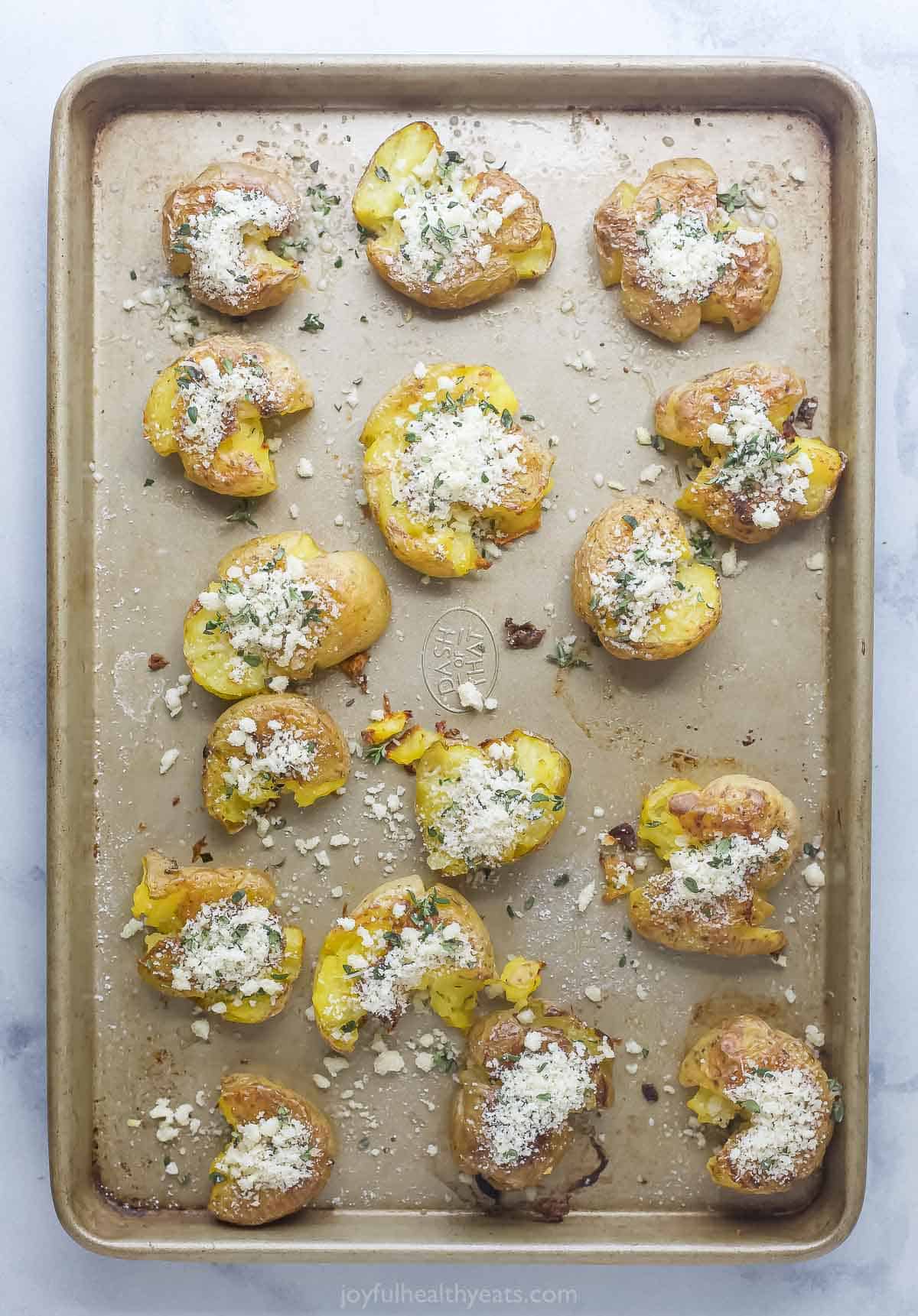 Potatoes with the garlic-herb mixture on top. 