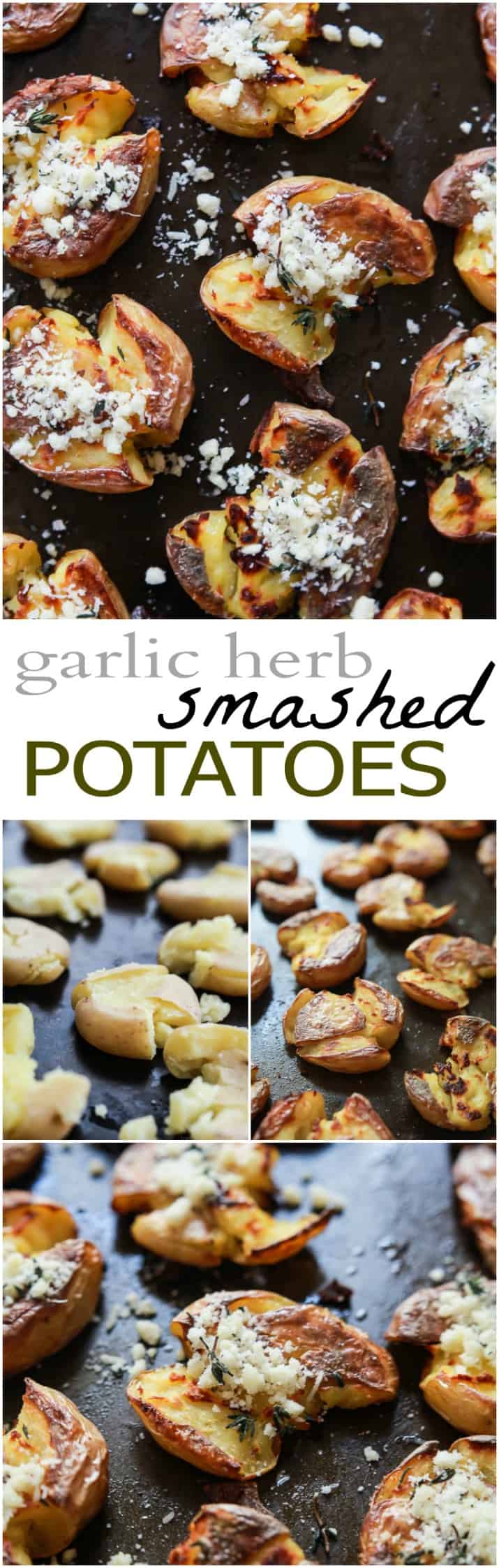 Recipe collage for Garlic Herb Smashed Potatoes