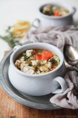 Light Lemon Chicken Orzo Soup - the perfect comfort soup that's full of vegetables, protein, and a fresh lemony broth that you'll swoon over! This soup is pure bliss on cold winter day! | joyfulhealthyeats.com