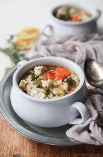 Light Lemon Chicken Orzo Soup - the perfect comfort soup that's full of vegetables, protein, and a fresh lemony broth that you'll swoon over! This soup is pure bliss on cold winter day! | joyfulhealthyeats.com