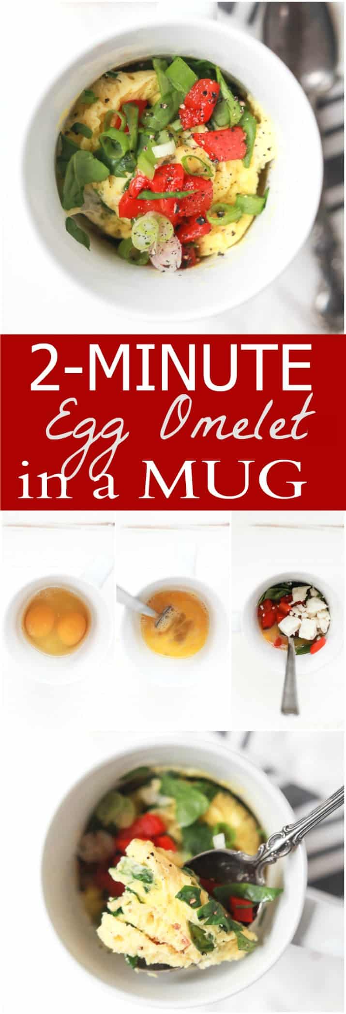 A great breakfast recipe for a healthy New Year! 2 Minute Egg Omelet in a Mug, low in calories, filled with nutrients, easy to "make your own" and all made in one cup! | joyfulhealthyeats.com #glutenfree