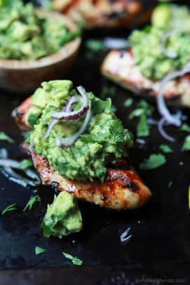 Grilled Cilantro Lime Chicken with Avocado Salsa - a healthy, easy, 30 minute meal packed with fresh zesty flavors. This chicken recipe will quickly be a favorite! | joyfulhealthyeats.com #paleo Easy Dinner Recipes