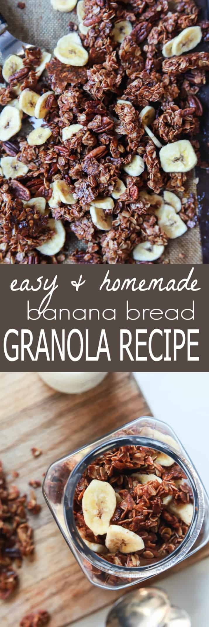 Collage for Easy Homemade Banana Bread Granola Recipe