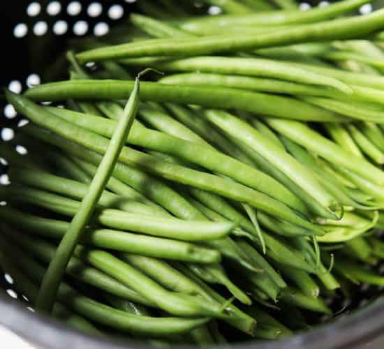 Green Beans in a Metal Strainer