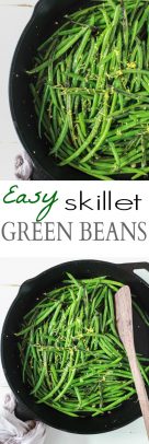A Collage of Two Images of Skillet Green Beans