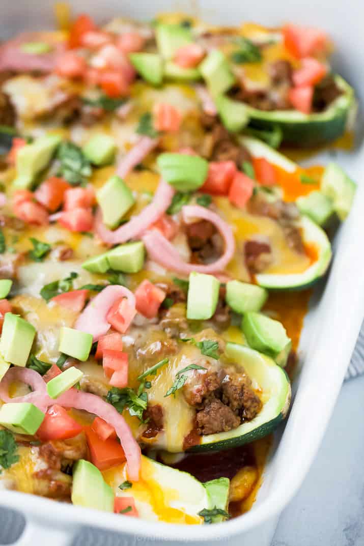 Five enchilada stuffed zucchinis