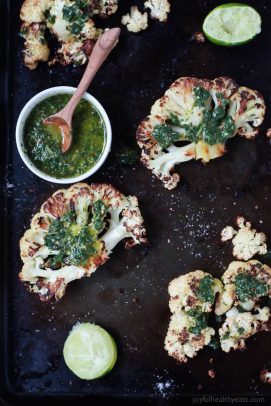 Image of Roasted Cauliflower Steaks with Chimichurri Sauce