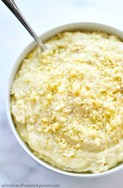 Crockpot Three Cheese Creamy Mashed Potatoes