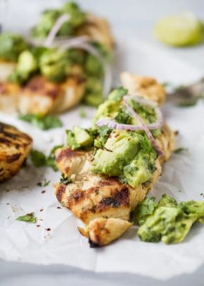 Grilled Chicken & Cilantro Rice Bowl with Salsa & Guacamole