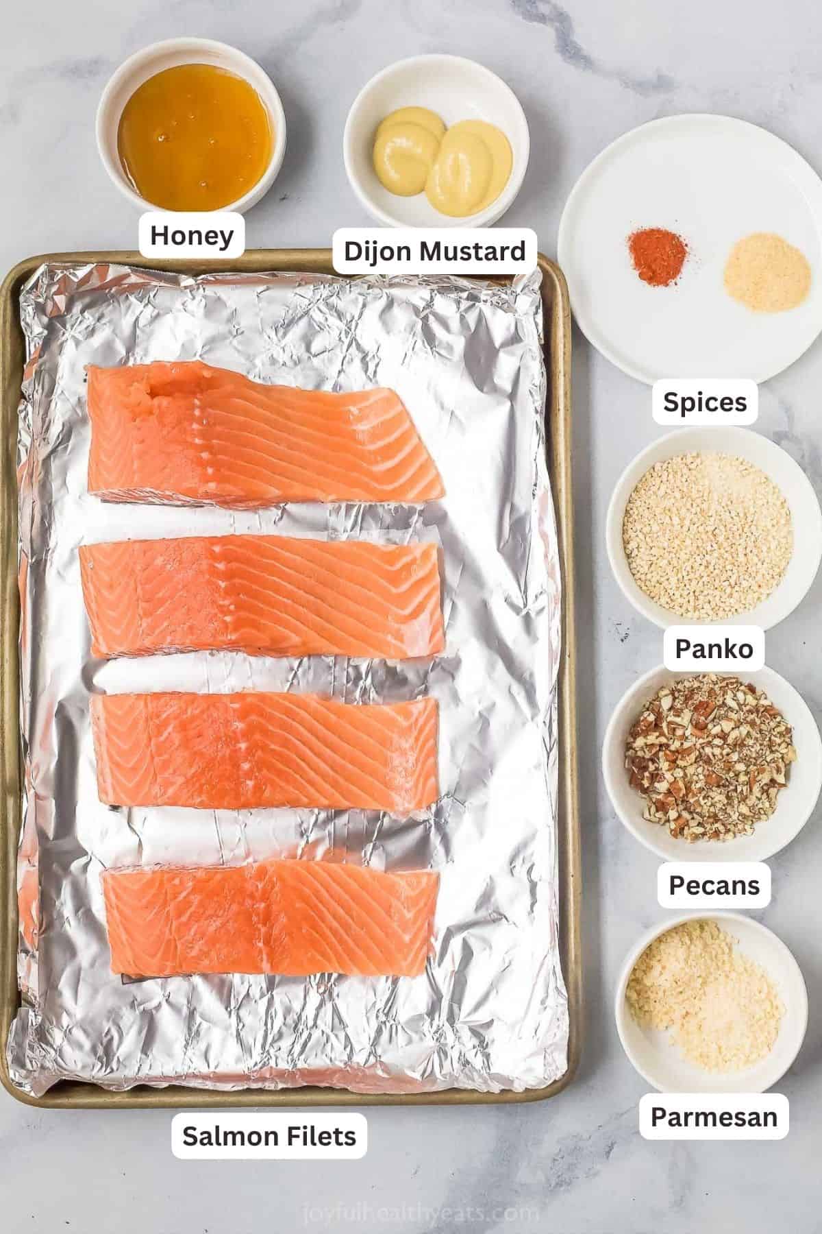 Ingredients for pecan crusted salmon. 