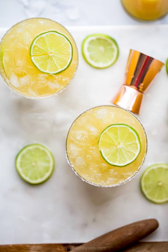 overhead photos of glasses filled with classic margaritas