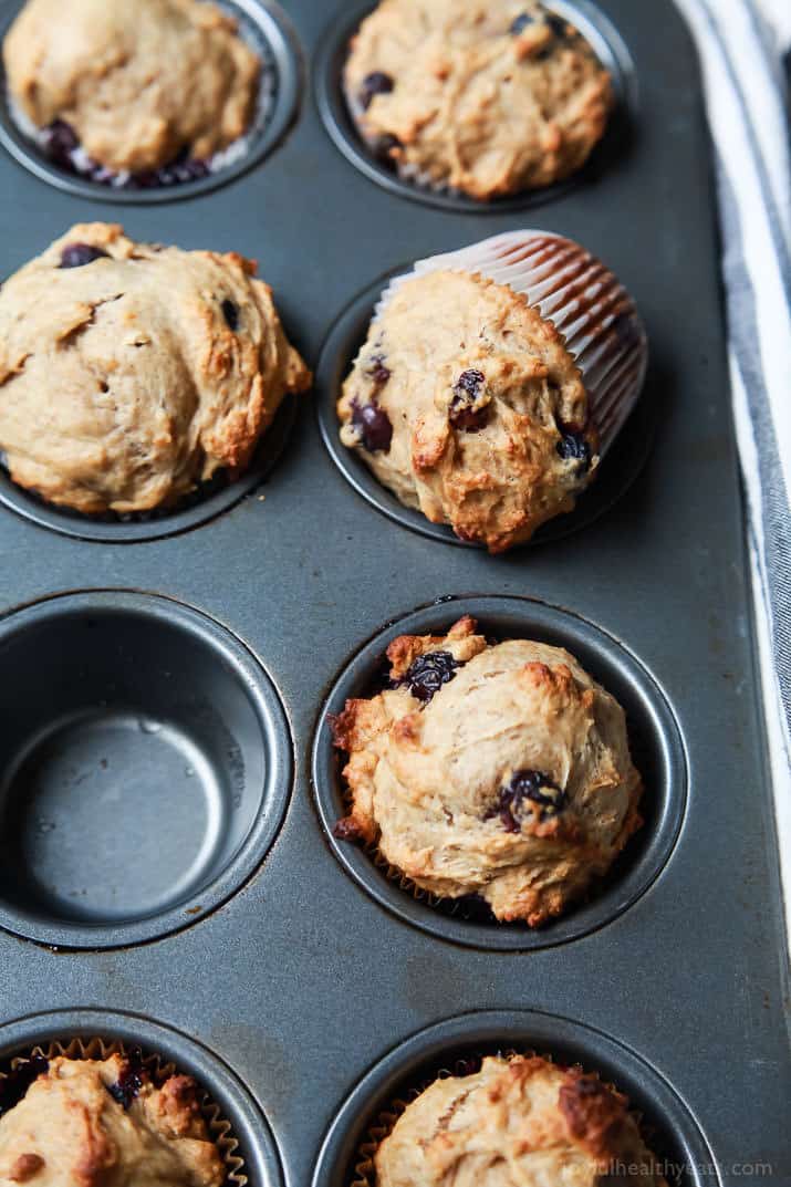 This spiced blueberry lemon muffins recipe with honey and applesauce are an easy way to have dessert for breakfast.