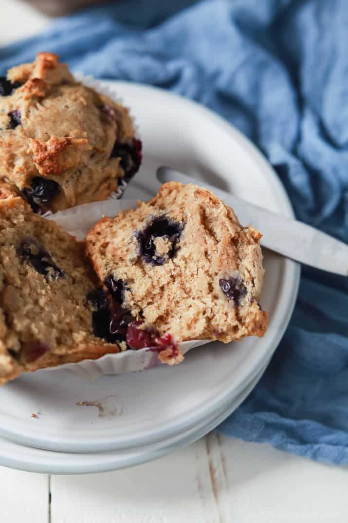 This spiced blueberry lemon muffins recipe with honey and applesauce are an easy way to have dessert for breakfast.