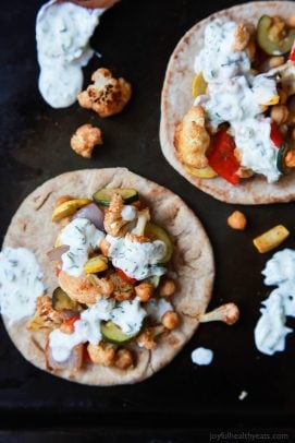 Moroccan Cauliflower Chickpea Pita with Tzatziki Sauce | Healthy Dinner