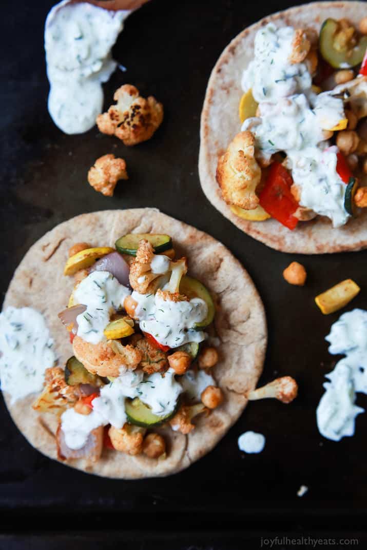 Moroccan Cauliflower Chickpea Pita with Tzatziki Sauce | Easy Healthy ...