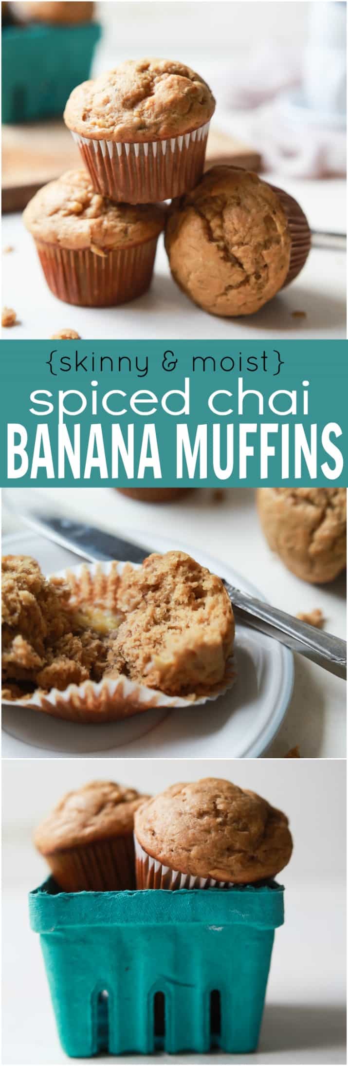 Spiced Chai Banana Muffins with a secret ingredient for an extra nutritional boost. These muffins are butter free, refined sugar free, crazy moist, and absolutely delicious. You and your kids will fall in love! | joyfulhealthyeats.com