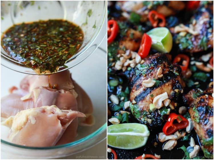 Gluten Free Spicy Thai Grilled Chicken, filled with bold asian flavors, extremely moist tender meat, and easy enough for a weeknight! A meal so irresistible your family is going to fall in love! | joyfulhealthyeats.com