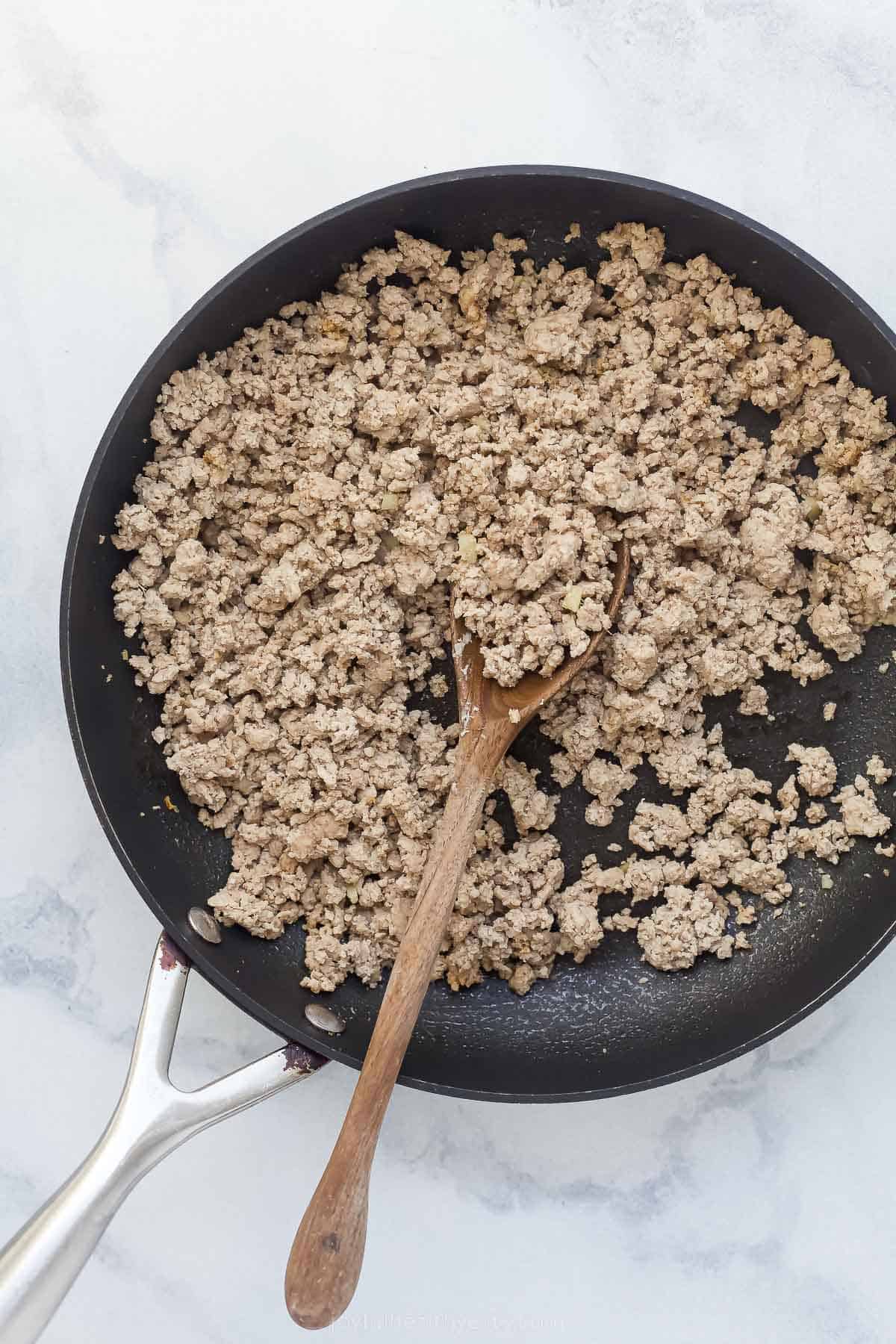 ground turkey in a skillet