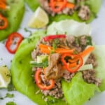 Thai Chicken Lettuce Wraps with Spicy Peanut Sauce