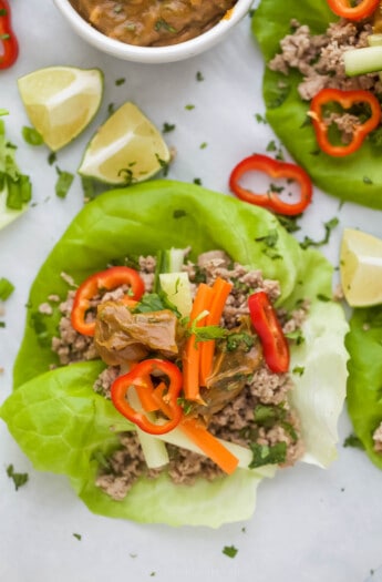 close up on Thai Chicken Lettuce Wraps