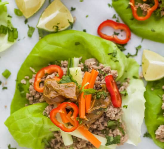 close up on Thai Chicken Lettuce Wraps