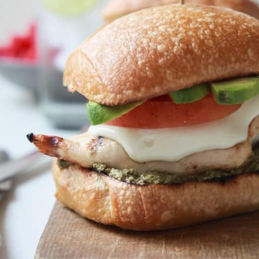 Image of a Grilled Avocado Caprese Chicken Sandwich