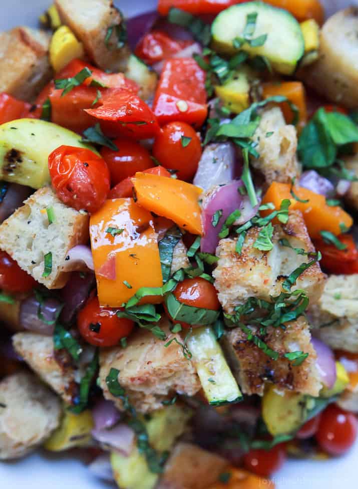Close-up of Grilled Vegetable Panzanella Salad