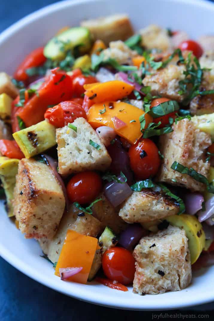 Grilled Vegetable Panzanella Salad in a bowl