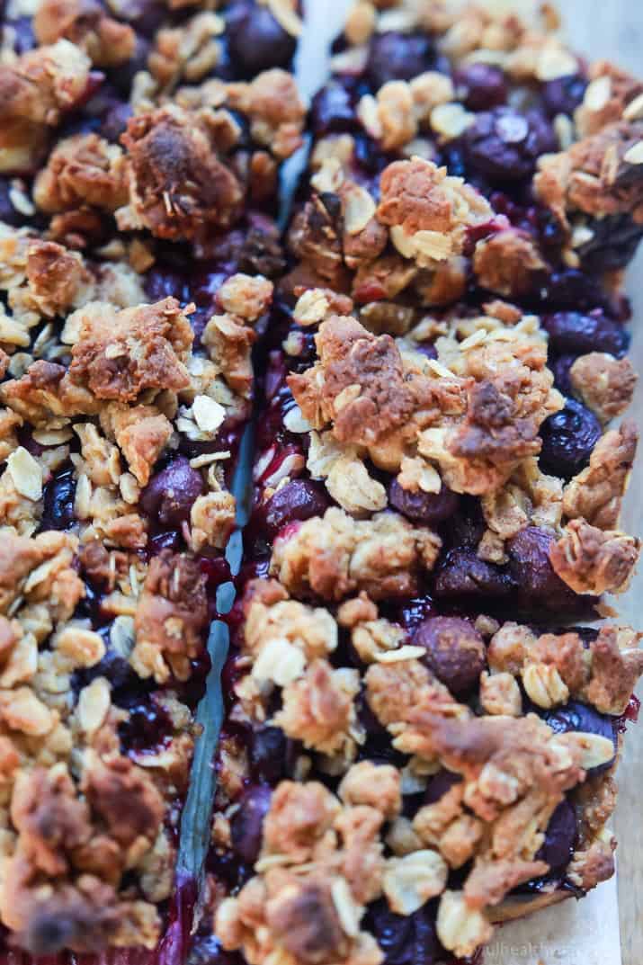 A close-up shot of a batch of lemon berry breakfast bars.
