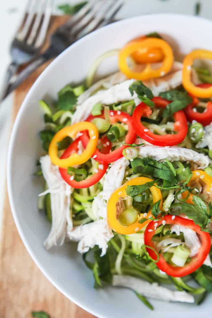 Thai Chicken Zucchini Noodle Salad with Sesame Vinaigrette 