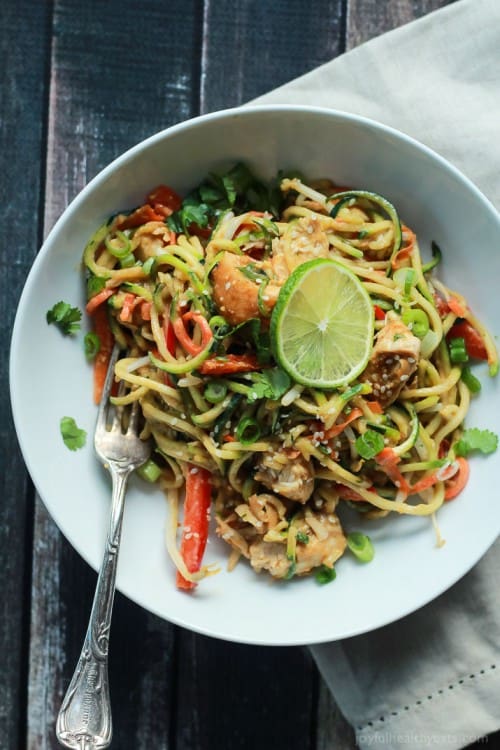 Thai Chicken Zucchini Noodles with Spicy Peanut Sauce