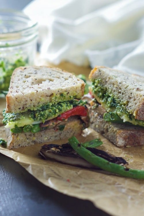 Farmers Market Roasted Vegetable Sandwich with Skinny Pesto