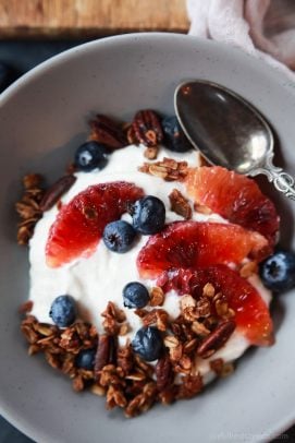 Image of a Yogurt Breakfast Bowl with Blood Oranges and Blueberries