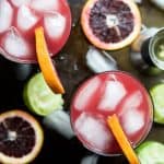 A simple Blood Orange Margarita that's friendly on the waist using no simple syrup. This Margarita Recipe is the perfect party drink - it's fresh, citrus-y, packs a flavor punch and makes enough for a crowd! | joyfulhealthyeats.com