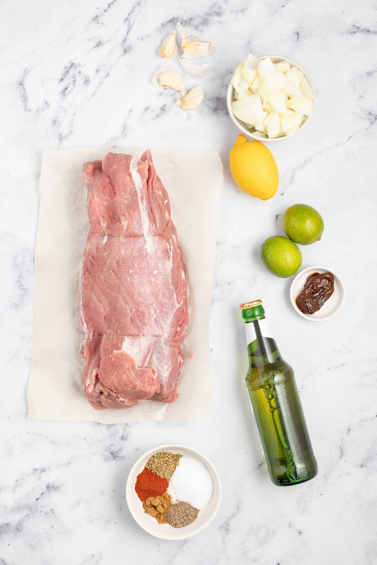 Ingredients for pork carnitas tacos. 