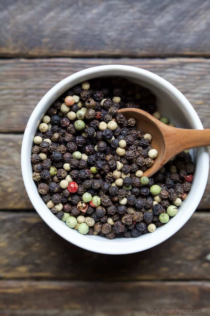 Top view of a Bowl of Peppercorns