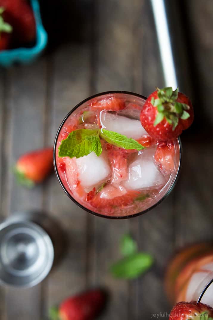 Top view of a glass of Strawberry Mojito