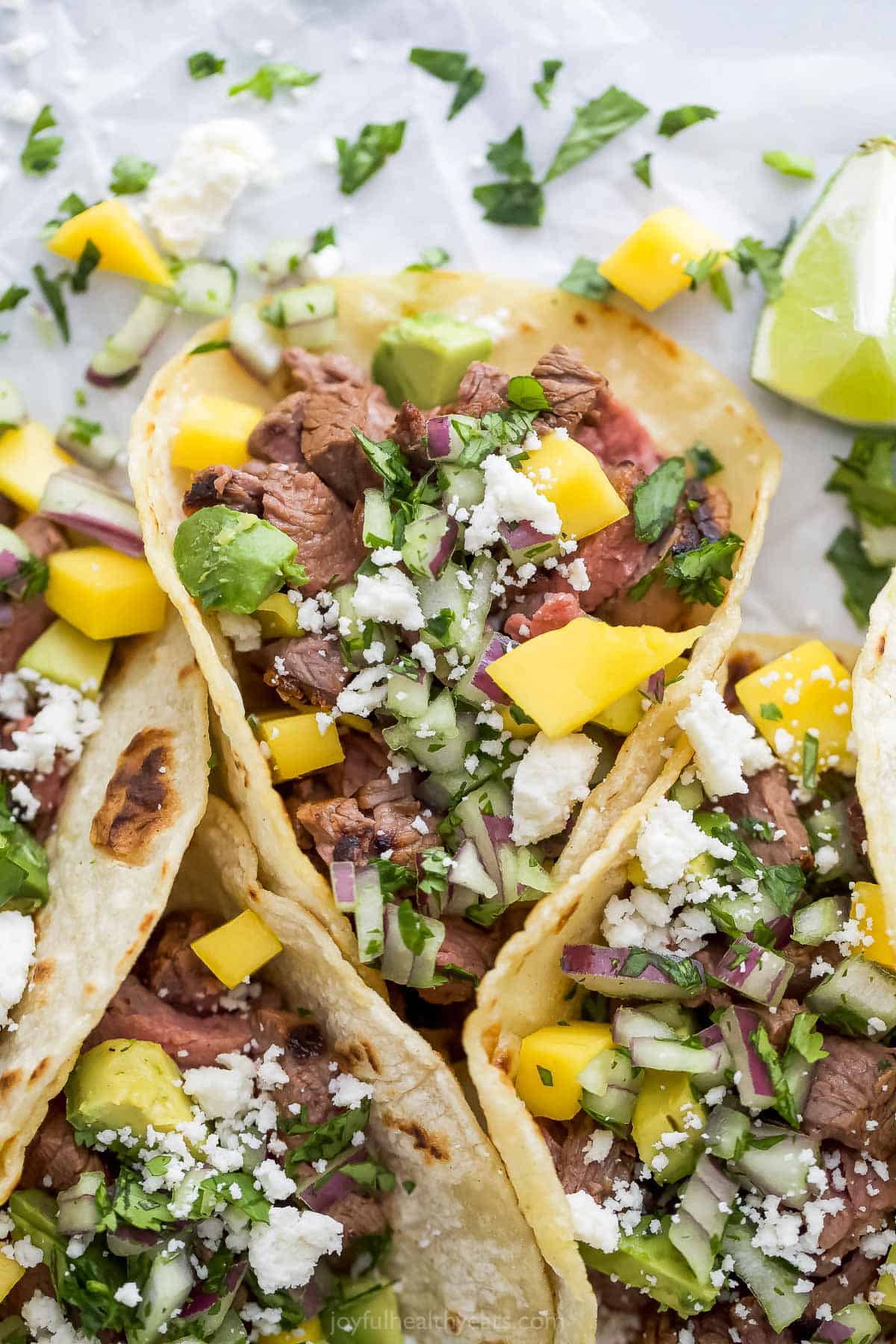 Close-up of a steak street taco. 